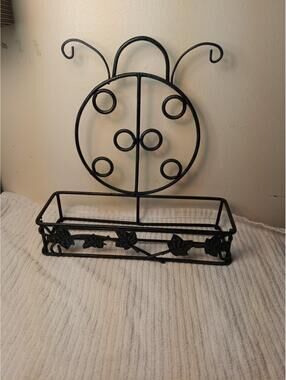 Vintage Metal Wire Lady Bug Hanging Basket Shelf Decor